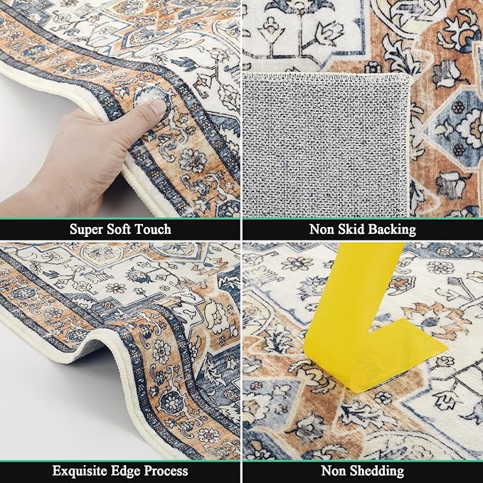 HEBE Hallway Runner Rug 2'x6' Washable Vintage Distressed Area Rugs Non Slip Laundry Rug Runner Boho Floor Carpet Runners for Hallways Entryway Laundry Room Kitchen Bathroom