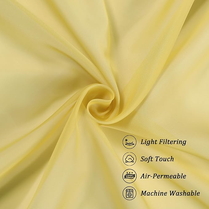 Chyhomenyc Mustard Yellow Sheer Valances for Windows - Light Filtering Small Kitchen Curtains, Short Top Window Treatment Decor for Living Room Bathroom Basement, 42Wx14L inches, 2 Pack