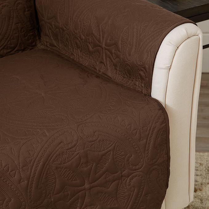 Great Bay Home Reversible Sofa Cover - Washable Slipcover Furniture Protector with Elastic Straps - Perfect for Kids & Pets - Quilted & Stitched Detail (Chocolate/Taupe)