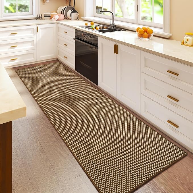 YDKGL 2x6 ft Kitchen Runner Rugs Mat Non Slip Woven Runners for Hallways Washable, Soft Long Entryway Laundry Hall Floor Runner Carpet for Indoor Backdoor Bedroom Living Room, Dark Brown/Coffee