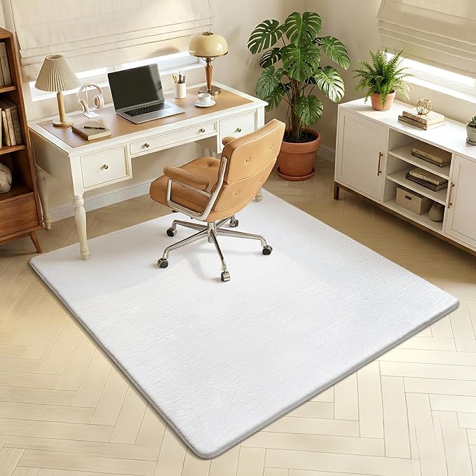 Amearea 5x5 Square Area Rugs for Bedroom Living Room, Modern White Thickened Memory Foam Rug, Fluffy Indoor Washable Rugs Non Slip Minimalist Carpet for Kids Boys Girls Dorm Nursery Room Decor