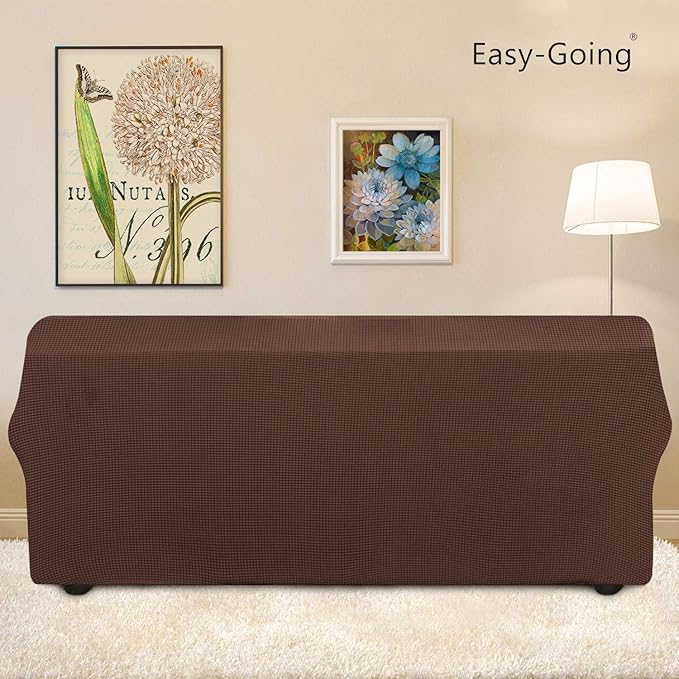 Easy-Going Stretch Sofa Slipcover 1-Piece Sofa Cover Furniture Protector Couch Soft with Elastic Bottom for Kids, Polyester Spandex Jacquard Fabric Small Checks (Sofa, Coffee)
