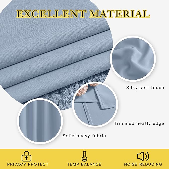 NICETOWN Vintage Blue Blackout Curtains 102 inches Long, Grommet Thermal Insulated Solid Room Darkening Window Treatments Sound Reducing for Living Room, W46 x L102, Set of 2