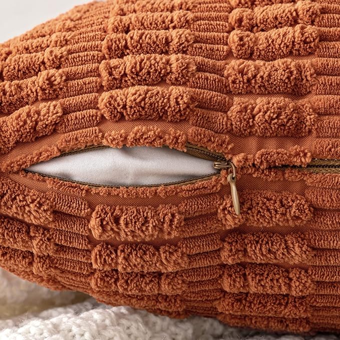 MIULEE Pack of 2 Rust Corduroy Decorative Euro Sham Pillow Covers 24x24 Inch Soft Boho Striped Throw Pillow Covers Modern Farmhouse Home Decor for Summer Sofa Living Room Couch Bed