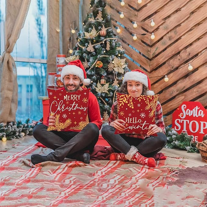 ONFAON Christmas Decorations - Christmas Pillow Covers 18 x 18 Inches Set of 4,Xmas Tree Throw Pillow Cases Winter Holiday Decor for Sofa Living Room