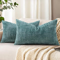 decorUhome Summer Teal Chenille Throw Pillow Covers 12x20 Set of 2 Textured Soft Cozy Slubby Couch Pillow Covers Modern Farmhouse Boho Decorative Pillow Cases for Bed Sofa Living Room