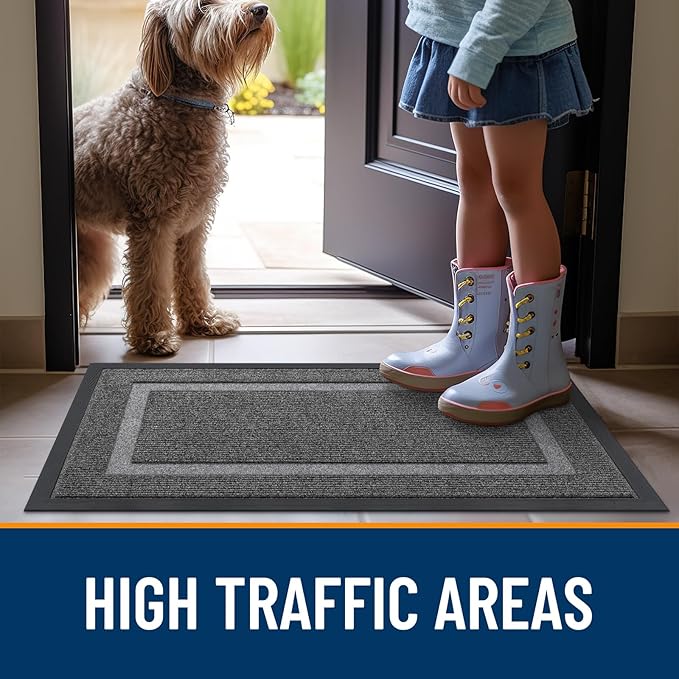 OLANLY Front Door Mat Indoor Outdoor Entrance, Waterproof All-Season, All-Weather Doormat, Sturdy Natural Rubber, Fade Resistant, Low Profile, Easy Clean Patio Porch Entryway Mat, 71x23, Dark Grey