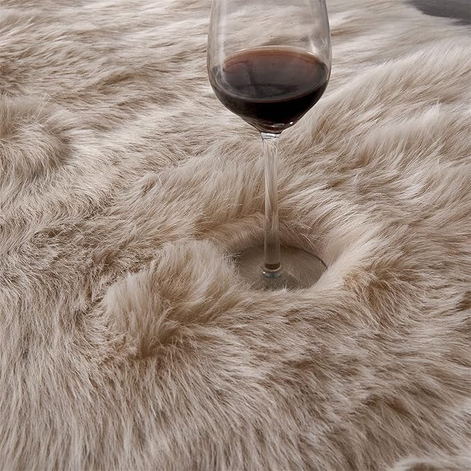 Arbosofe Ultra Soft Faux Fur Rug, Area Rugs, Beige Fluffy Shaggy Fur Rug for Bedroom & Living Room, Kids Room Decor, 2 x 6 Feet Sheepskin