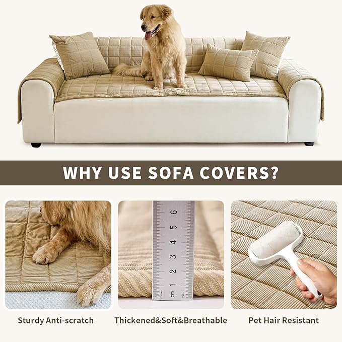 Couch Covers for Dogs Washable, Non Slip Couch Covers for Loveseat Sofa Pet Friendly, Soft Fuzzy Sofa Covers for Pet, Dog Couch Cover Furniture Protector(1PC,Light Brown,27.6"x70.9")