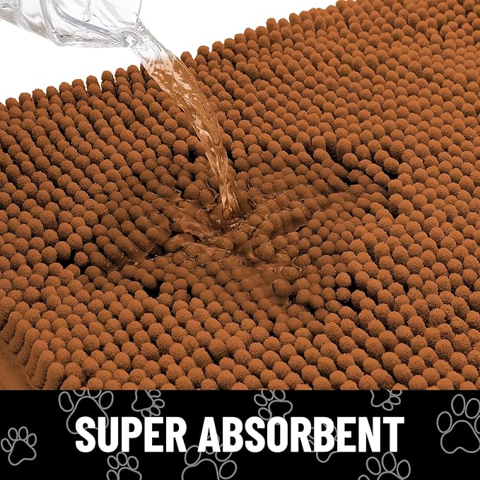 Smiry Dog Door Mat for Muddy Paws, Absorbent Dirt Trapper Non Slip Quick Dry Washable Chenille Mat for Mud Dogs, Entry Rug for Indoor and Outdoor (48x30 Inches, Ochre and Black)