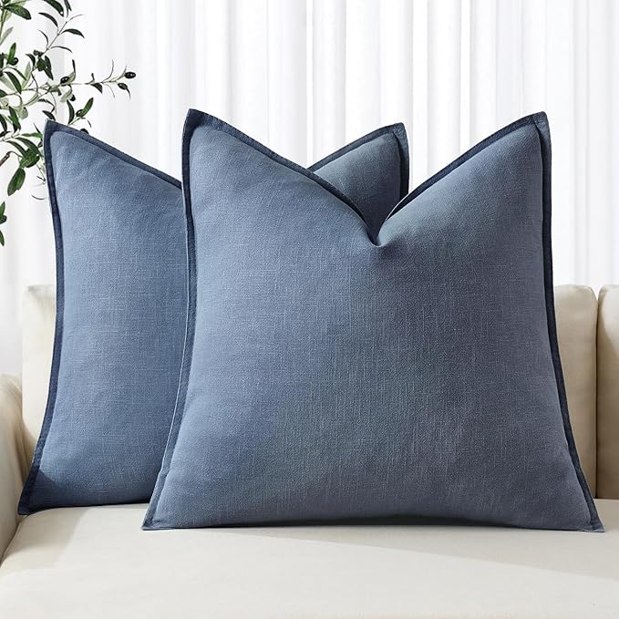 MIULEE Decorative Linen Euro Sham Pillow Covers 26x26 Inch Blue Ashes Boho Farmhouse Neutral Couch Throw Pillows for Bed Pack of 2 Accent Modern Pillowcase Sofa Livingroom Home Decor