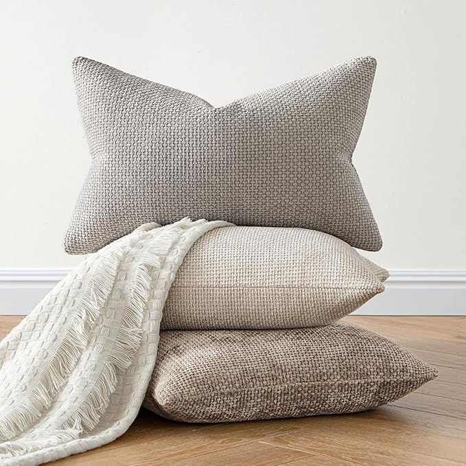 MIULEE Pack of 2 Couch Throw Pillow Covers 18x18 Inch Light Khaki Boho Accent Decorative Pillow Covers Soft Chenille Farmhouse Taupe Cushion Covers for Home Decor Bed Sofa Living Room
