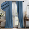 Denim Blue Back Tab Blackout Curtains 108 Inches Long 2 Panel Set Cotton Linen Textured Darkening Drapes Sound Proof Ceiling Curtain for Bedroom Living Room Divider Patio Sliding Glass Door 108 Length