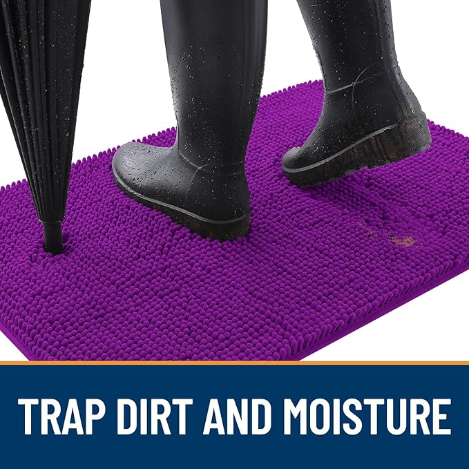 OLANLY Dog Door Mat for Muddy Paws 70x24, Absorbs Moisture and Dirt, Absorbent Non-Slip Washable Doormat, Quick Dry Chenille Mud Mat for Dogs, Entry Indoor Entryway Carpet for Inside Floor, Purple