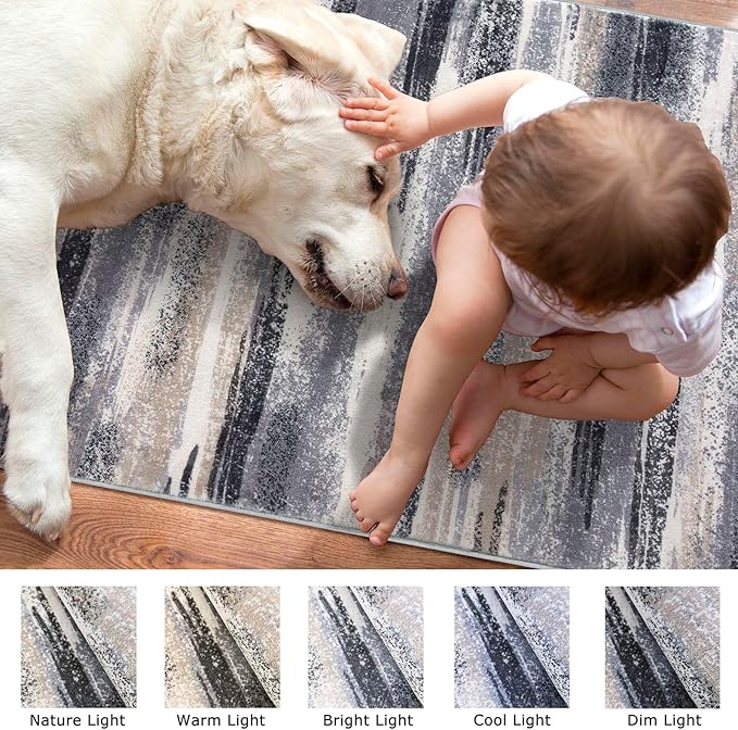 Lansny Modern Abstract Runner Rug 2x6, Grey Black Multi Washable Kitchen Runner Non-Slip Soft Hallway Rug Runner Thin Print Faux Wool Carpet for Entryway Bedroom Laundry Room Indoor