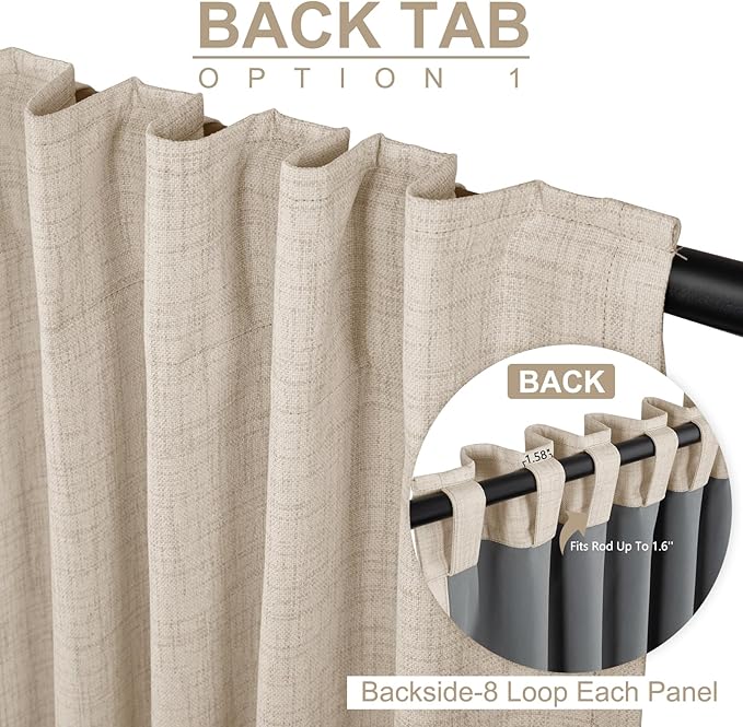 100% Blackout Shield Linen Blackout Curtains for Bedroom 90 Inches Long, Back Tab/Rod Pocket Living Room Drapes, Thermal Insulated Blackout Curtains 2 Panels Set, 50" W x 90" L, Oatmeal