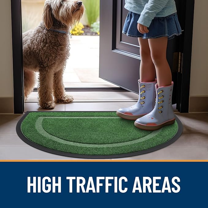 OLANLY Half Circle Door Mat Indoor Outdoor Entrance Welcome, Waterproof All-Season, All-Weather Doormat, Sturdy Natural Rubber, Low Profile, Easy Clean Patio Porch Entryway Mat, 59x23, Green