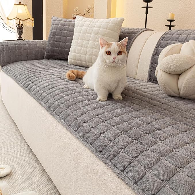 Velvet Couch Covers for Dogs, Dog Sectional Couch Covers, Pet Couchs Cover for Large Sectional, Couchs Protector for Dogs, Sectional Sofa Cover for Pet Washable(1PC,Dark Grey,27.6"×94.4")