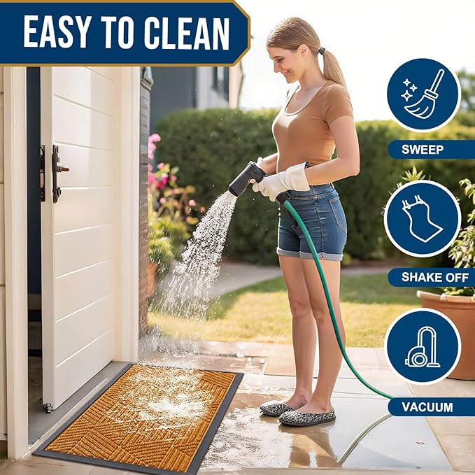 Smiry Front Door Mat Outside Entrance, Heavy Duty Sturdy Natural Rubber Doormat, Trap Dirt and Moisture, Easy Clean Low Profile Welcome Floor Mats for Indoor Outdoor Entry, 35X23 Inch, Amber
