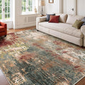 Washable Area Rugs 6'x9' Non-Slip Modern Abstract Soft for Living Room Entryway Bedroom Nursery, Print Pattern, Brown Rust Red Green Blue Multi