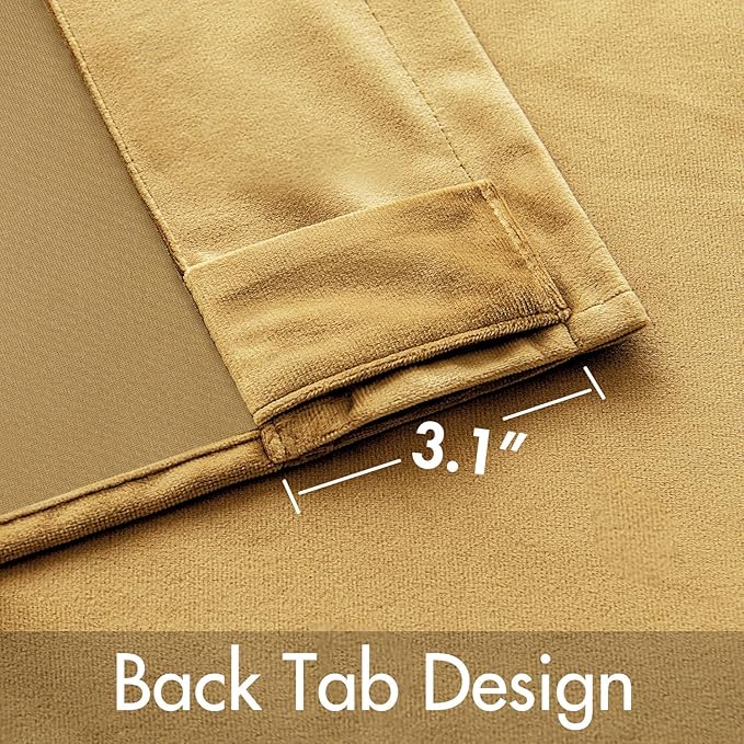 MIULEE Velvet Curtains 108 inches - Luxury Blackout Curtains for Bedroom Living Room Thermal Insulated Super Soft Window Drapes Rod Pocket & Back Tab, Golden, W52 x L108 inches, 2 Panels