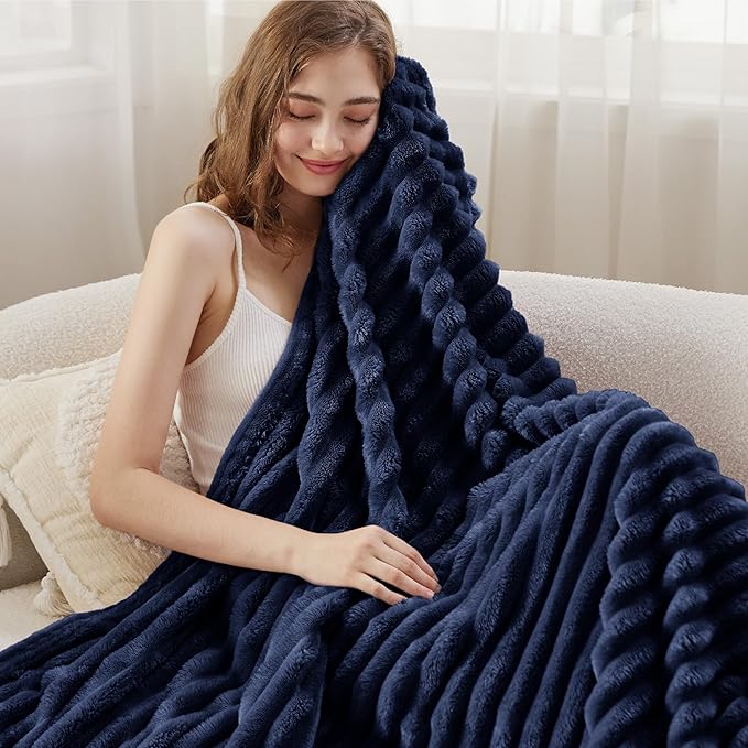 Bedsure GentleSoft Navy Blue Fleece Blanket for Couch - Cozy Soft Blankets for Women, Cute Small Throws for Girls, Navy, 50x60 Inches