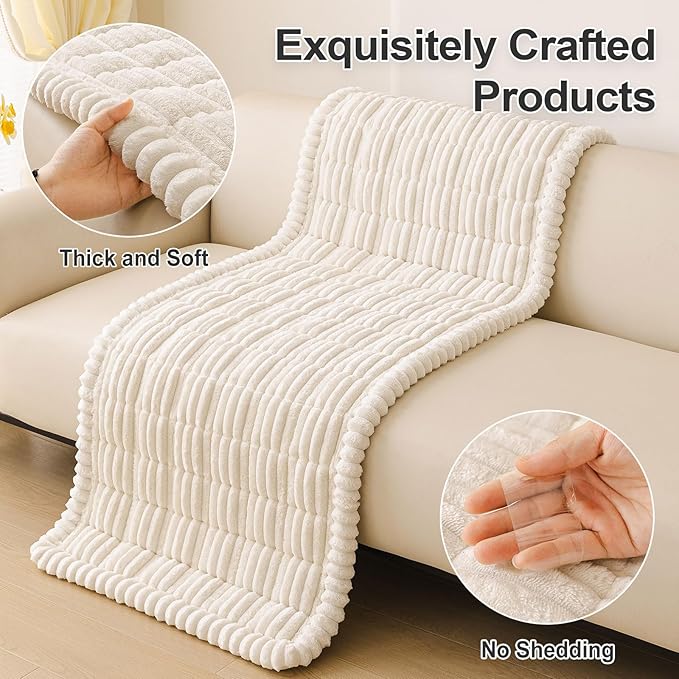 hyha Couch Covers for Dogs Washable, Non Slip Plush Dog Sofa Protectors, Fuzzy Pet Couch Covers for 3 Cushion Sofa Pet Friendly (White, 27.6" x 82.7")