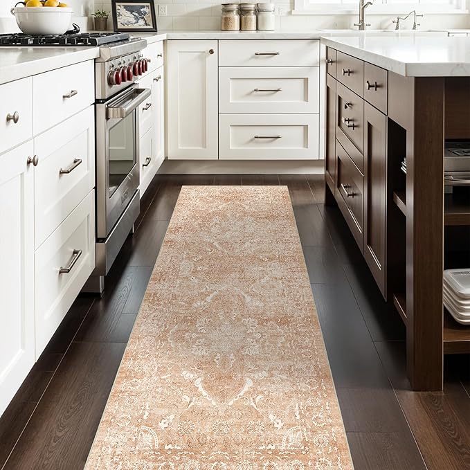 2'6"x8' Washable Hallway Runner Rug - Non Slip Kitchen Runner Rugs with Rubber Backing Vintage Low-Pile Carpet Runners for Entryway Dining Room Laundry Room Home Decor (Brick)