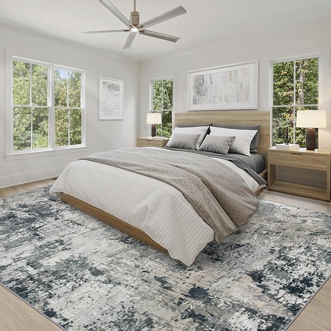 XLUEZ 8x10 Area Rugs for Living Room, Washable Modern Abstract Large Area Rug Neutral Soft Non Slip Kids Rug Stain Resistant Indoor Carpet for Bedroom Nursery Dining Room Playroom(GreyWhite, 8'x10')