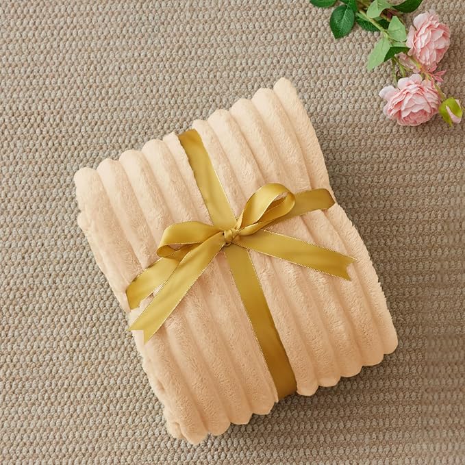 BEDELITE Fleece Throw Blanket for Couch - 300GSM Soft & Warm Fluffy Blush Sand Blanket, Decorative and Giftable Striped Blankets for Women, Men, 50"x60"