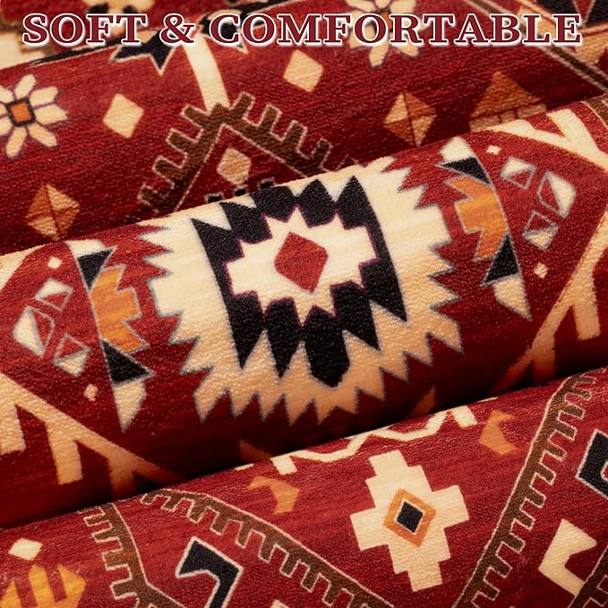 SERISSA 5x7 Boho Area Rug, Washable Non-Slip Rugs for Living Room, Large Red Black Rug Ultra Soft Vintage Oriental Print Distressed Carpet for Bedroom Dining Room Dorm Office Home Decor