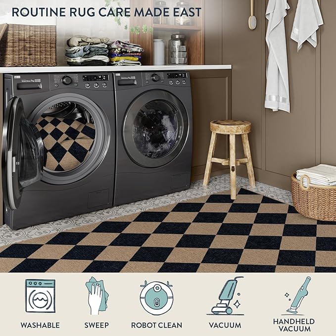 Lahome Colette Checkered Easy Jute Kitchen Rug, 2x3 Indoor Door Mat Small Neutral Area Rug, Farmhouse Diamond Non Slip Non Shedding Lightweight Floor Carpet for Entry Porch