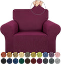 KEKUOU Stretch Single Sofa Slipcover 1 Piece Couch Sofa Cover (31"-55") Furniture Protector 1 Seater Sofa with Elastic Bottom for Kids,Pet.Jacquard Small Checked Pattern Fabric(Small,Wine)
