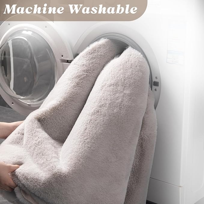 ThreadGlobe Fluffy Faux Rabbit Fur Rug 6'x9', Cloud-Soft Rugs for Living Room, Bedroom & Nursery, Non-Slip No-Shed Area Rug, Machine Washable Rug, Grey, 6x9 Ft