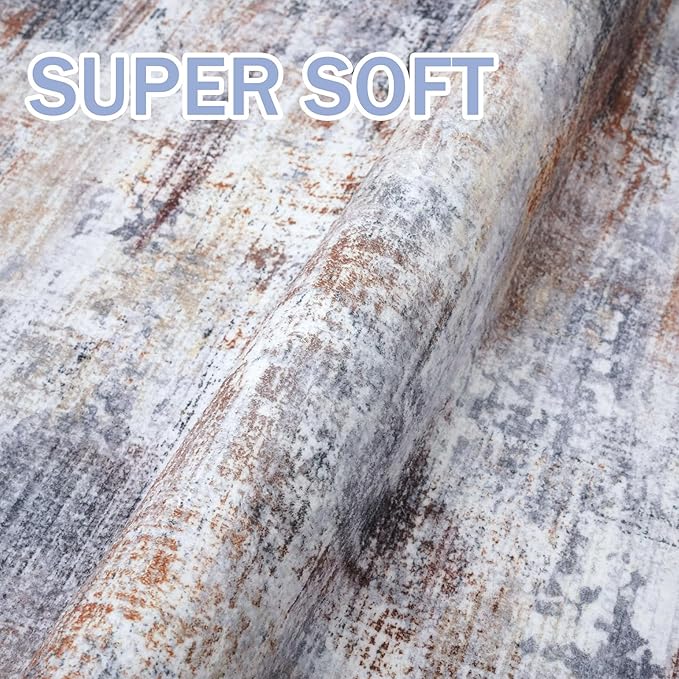 IOHOUZE Abstract Runner Rug 3x10 Ft Washable Runners for Hallways, Non Slip Kitchen Runner Printed Faux Wool Entryway Runner Indoor, Modern Abstract Floor Carpet for Hall Bedroom, Orange Grey