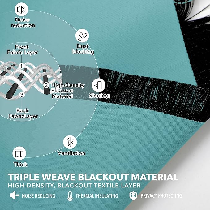 Deconovo Blackout Curtains Back Tab and Rod Pocket Curtains Insulated Thermal Room Darkening Drapes for Bedroom 52Wx84L Inch Teal 2 Panels