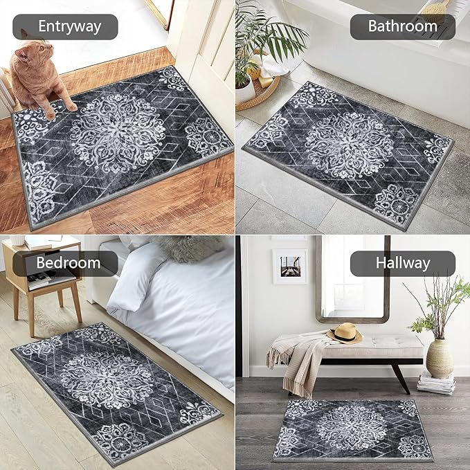 HEBE Washable Area Rug - 2'x3' Non Slip Soft Distressed Medallion Bedroom Boho Living Room Accent Throw Vintage Entry Floor Carpet for Dining Room Bathroom Entryway