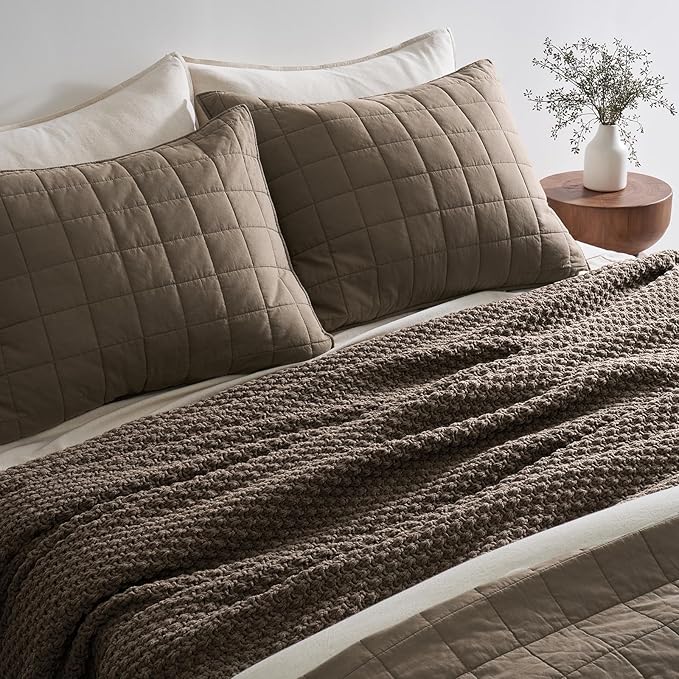 EVERGRACEHOME Chunky Chenille Knit Throw Blanket for Couch, Soft Luxurious Oversized Queen Moss Stitch Blanket for Bed, Cozy Farmhouse Knitted Throw for Sofa, Mocha Brown, 90" x 90"