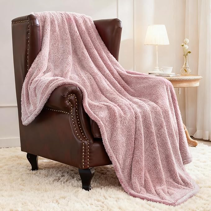 Exclusivo Mezcla Plush Fuzzy Fleece Throw Blanket Extra Large, Super Soft, Fluffy and Warm Blankets for Couch, Bed, All Season (Mixed Dusty Pink, 50x70 inches)