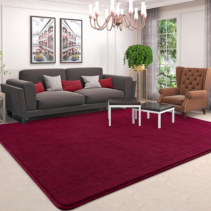 AROGAN Modern Shag Area Rug for Bedroom, 4x6 Feet Washable Rugs for Living Room, Indoor Floor Carpet Rugs, Plush Memory Foam Bedside for Kids Girls Teens Room Low Pile Rug Decor, Wine Red