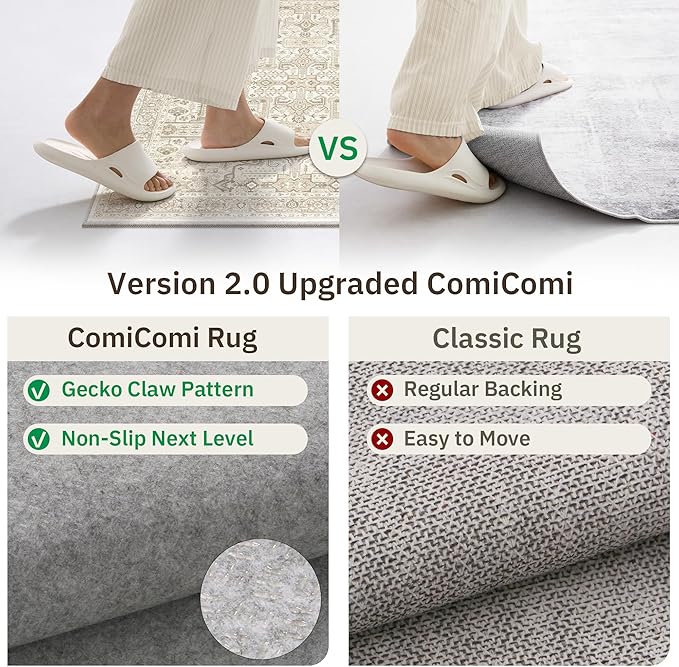 2x6 Hallway Washable Runner Rug - Soft Non Slip Vintage Rugs for Entryway Low-Pile Farmhouse Neutral Kitchen Runners Living Room Floor Mat Stain Resistant Distressed Carpet for Bedroom Bathroom Beige