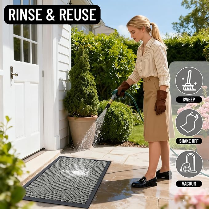 OLANLY Front Door Mat Outside Entrance 47x23, Absorbent, Heavy Duty Sturdy Natural Rubber Doormat Indoor Outdoor, Stain Fade Resistant, Non-Slip Low Profile Floor Mat for Entryway, Modern Gray Diamond