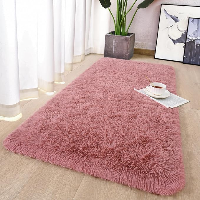 Chicrug Soft Runner Rug for Bedroom Living Room Plush Fluffy Rug 2x4 Feet, Shag Furry Runner Carpet Non Shedding for Nursery Children Kids Girls Room Home Decorative, Blush