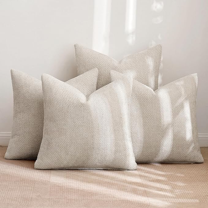 MIULEE Pack of 4 Couch Throw Pillow Covers 18x18 Inch Cream Soft Decorative Chenille Pillow Covers Farmhouse Accent Cushion Covers for Boho Spring Home Decor Sofa Bedroom Living Room