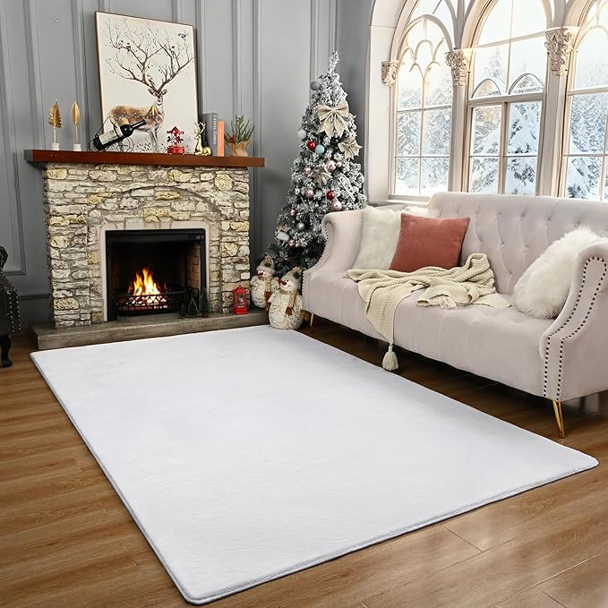 Amearea Modern Area Rugs for Bedroom Living Room, 4x6 Feet White Thickened Memory Foam Rug, Fluffy Indoor Washable Rugs Non Slip Minimalist Carpet for Kids Boys Girls Dorm Nursery Room Decor