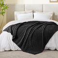 BEDELITE Fleece Blanket - 3D Jacquard Decorative Black Queen Size Blankets for Bed, Soft and Cozy Warm Plush Fluffy Blanket All Seasons Suitable, 90x90Inches