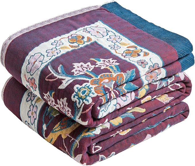 MSGKV Boho Throw Blanket for Bed 60"x80" 100% Cotton Couch Twin Size Floral Bird Blanket Spring Breathable Lightweigh Muslin Home Decorative Blankets