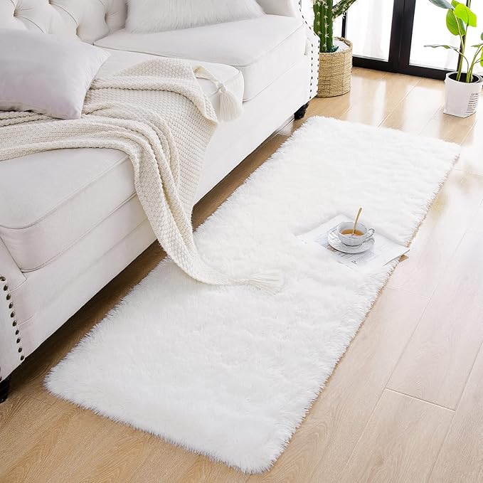 Chicrug Soft Runner Rugs for Bedroom Living Room Plush Fluffy Rug 2x8 Feet, Shag Furry Runner Carpet Non Shedding for Nursery Children Kids Girls Room Home Decorative, Cream
