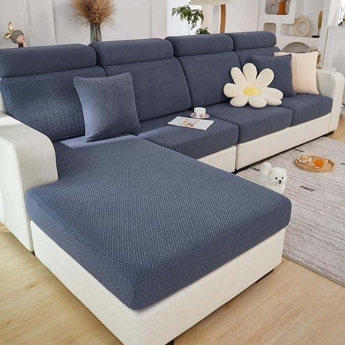Couch Cushion Covers for Sofa Couch Covers Wear-Resistant Universal Sofa Cover Washable Stretch for Sectional Slipcovers (Texture-Gray Blue,Back Cover M)