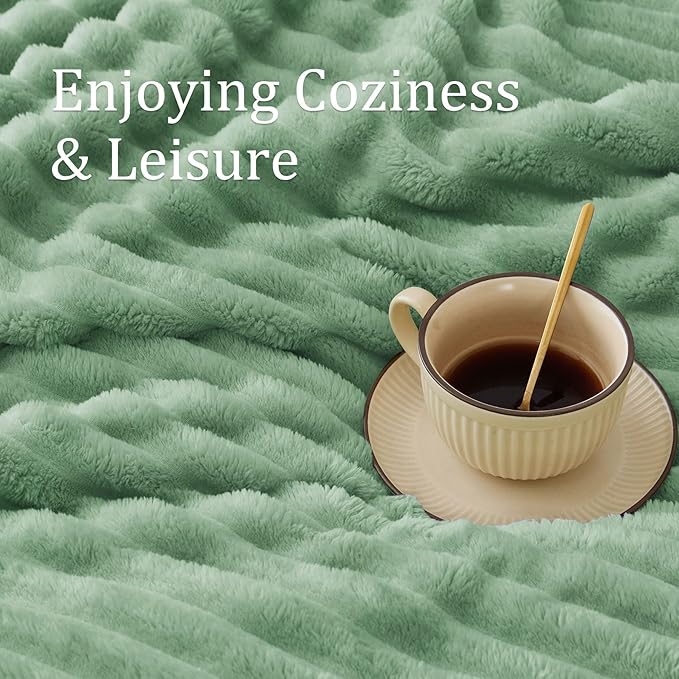BEDELITE Fleece Throw Blanket for Couch - 300GSM Soft & Warm Fluffy Green Blanket, Decorative and Giftable Striped Blankets for Women, Men, 50"x70"